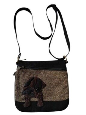 Crossbody Bag with Dog Applique in Black and Brown